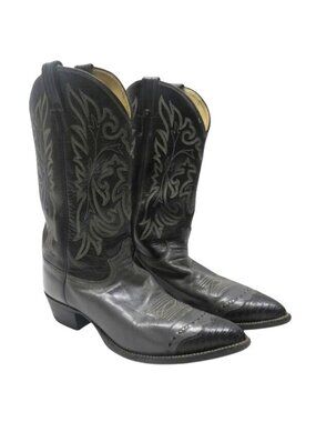 Mens 12D Justin Vintage Exotic Lizard Gray Black Wingtip Cowboy Boots Western